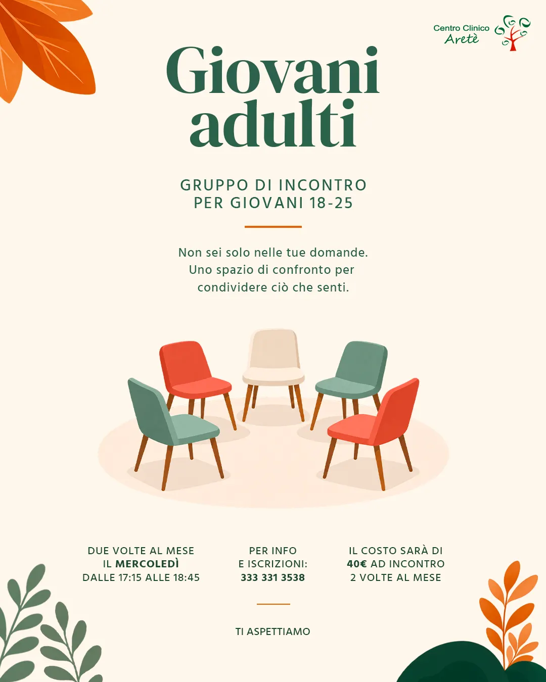 Locandina del gruppo di incontro per giovani dai 18 ai 25 anni
